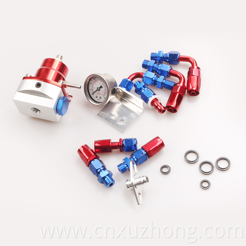 Universal Adjustable Aluminum Fuel Pressure Regulator Kit with Gauge AN6 Fuel Line Hose Fittings